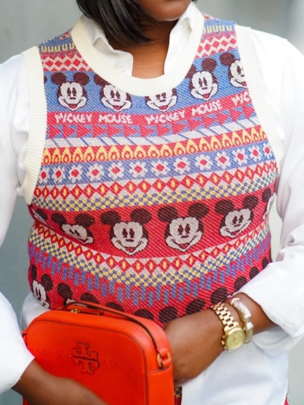 Zara x Disney Mickey Mouse  L Fair Isle Knit Cropped Vest Y2K Sweater Top